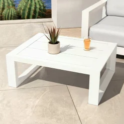 Salon de jardin aluminium 5 places 4 pcs Elba Blanc et beige