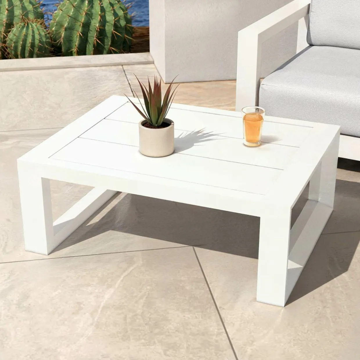 Salon de jardin aluminium 5 places 4 pcs Elba Blanc et gris clair