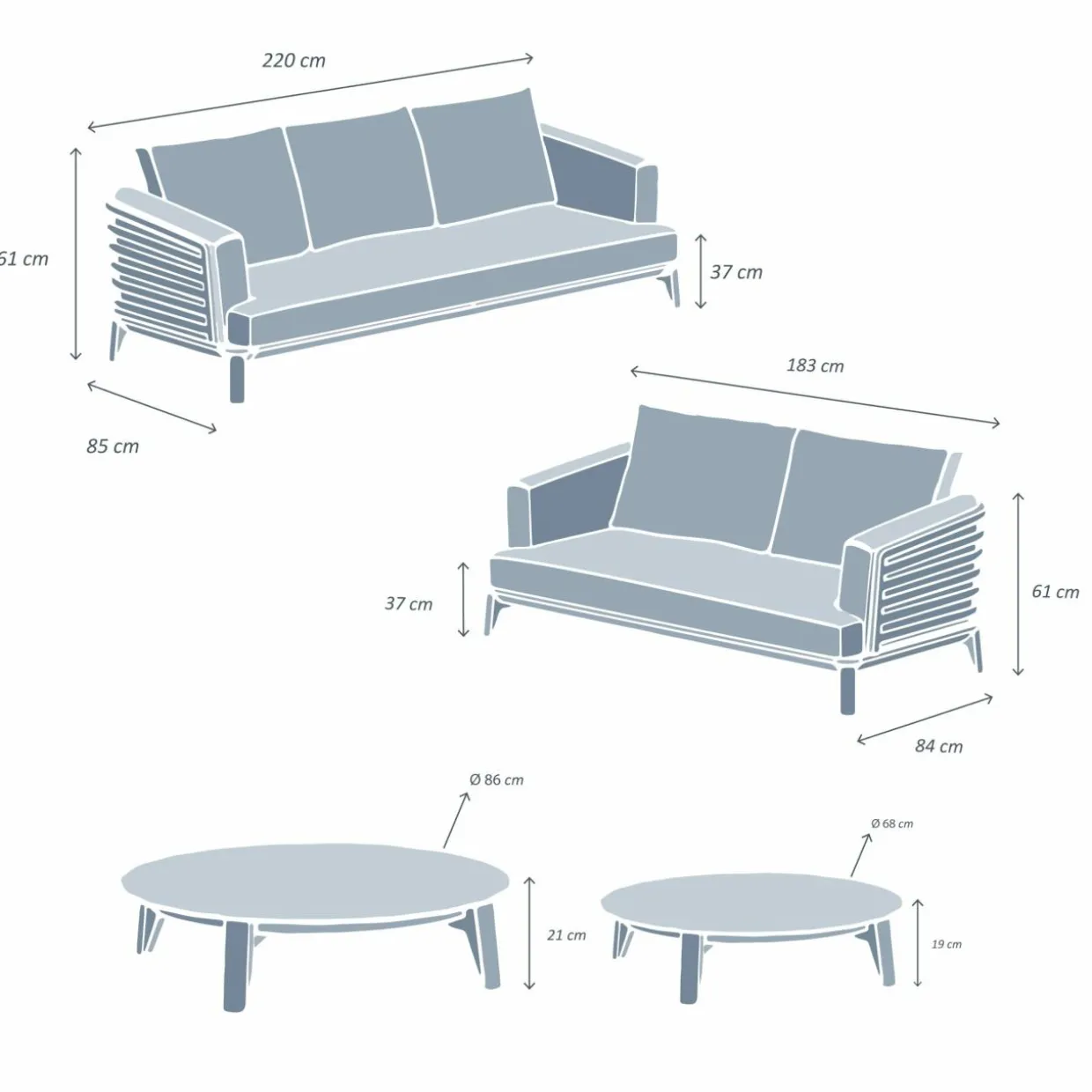 Salon de jardin aluminium 5 places 4 pcs Monte Carlo Blanc et beige