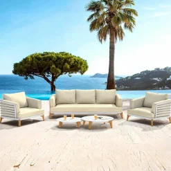 Salon de jardin aluminium 5 places 5 pcs Monte Carlo Blanc et beige