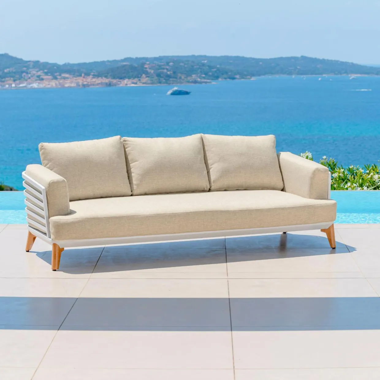 Salon de jardin aluminium 5 places 5 pcs Monte Carlo Blanc et beige
