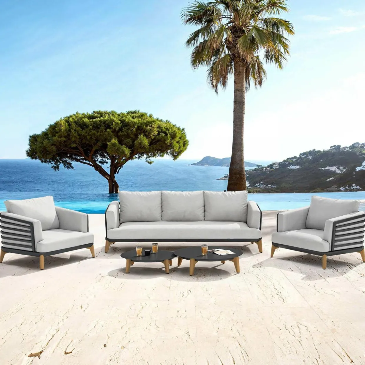 Salon de jardin aluminium 5 places 5 pcs Monte Carlo Gris anthracite et gris clair