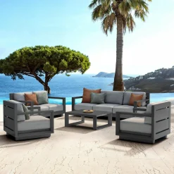 Salon de jardin aluminium 7 places 5 pcs Elba Gris anthracite