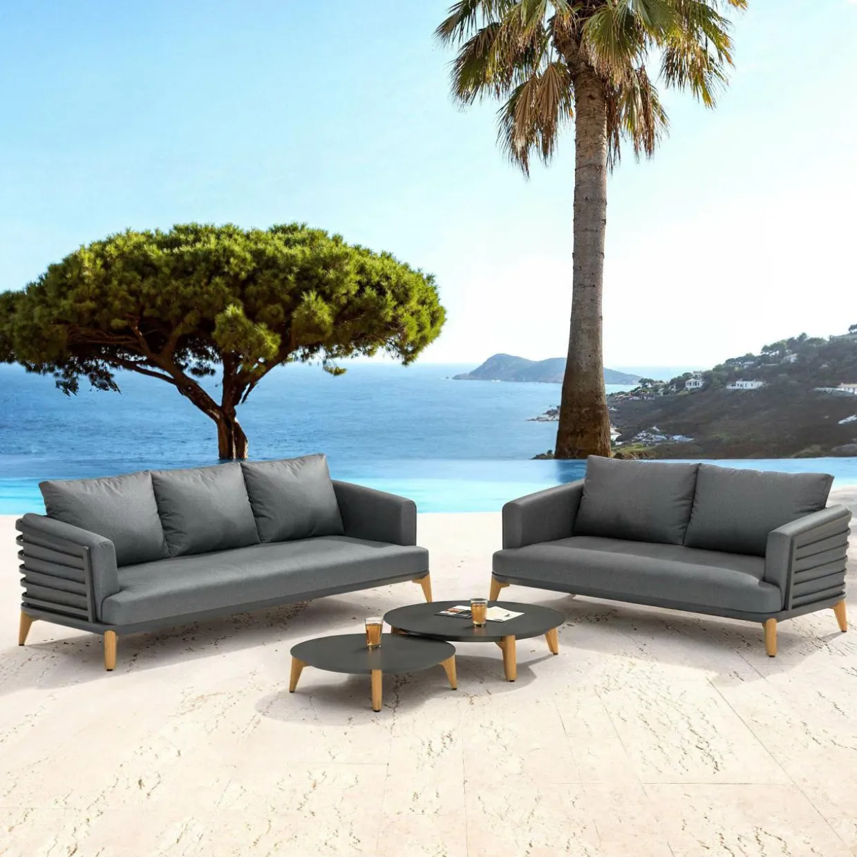 Salon de jardin aluminium 5 places 4 pcs Monte Carlo Gris anthracite