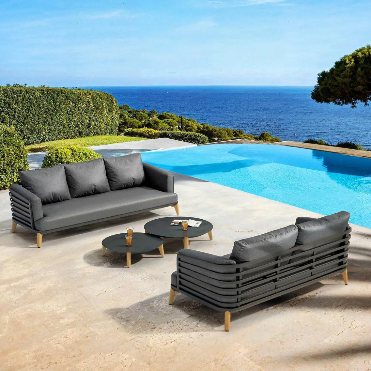 Salon de jardin aluminium 5 places 4 pcs Monte Carlo Gris anthracite