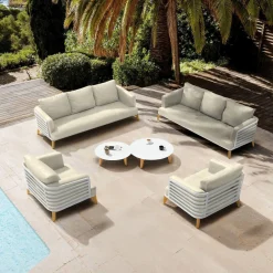 Salon de jardin aluminium 8 places 6 pcs Monte Carlo Blanc et beige