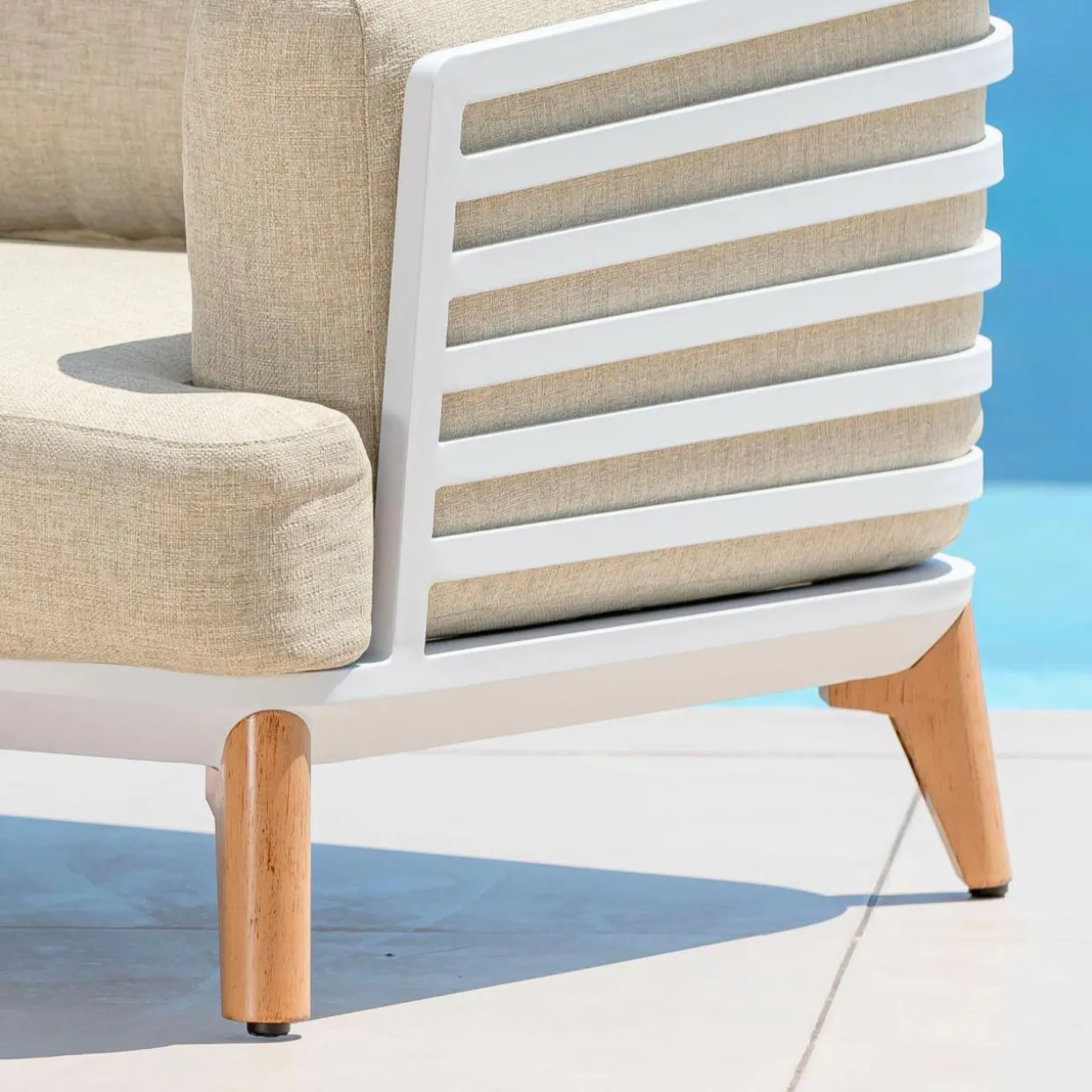 Salon de jardin aluminium 8 places 6 pcs Monte Carlo Blanc et beige