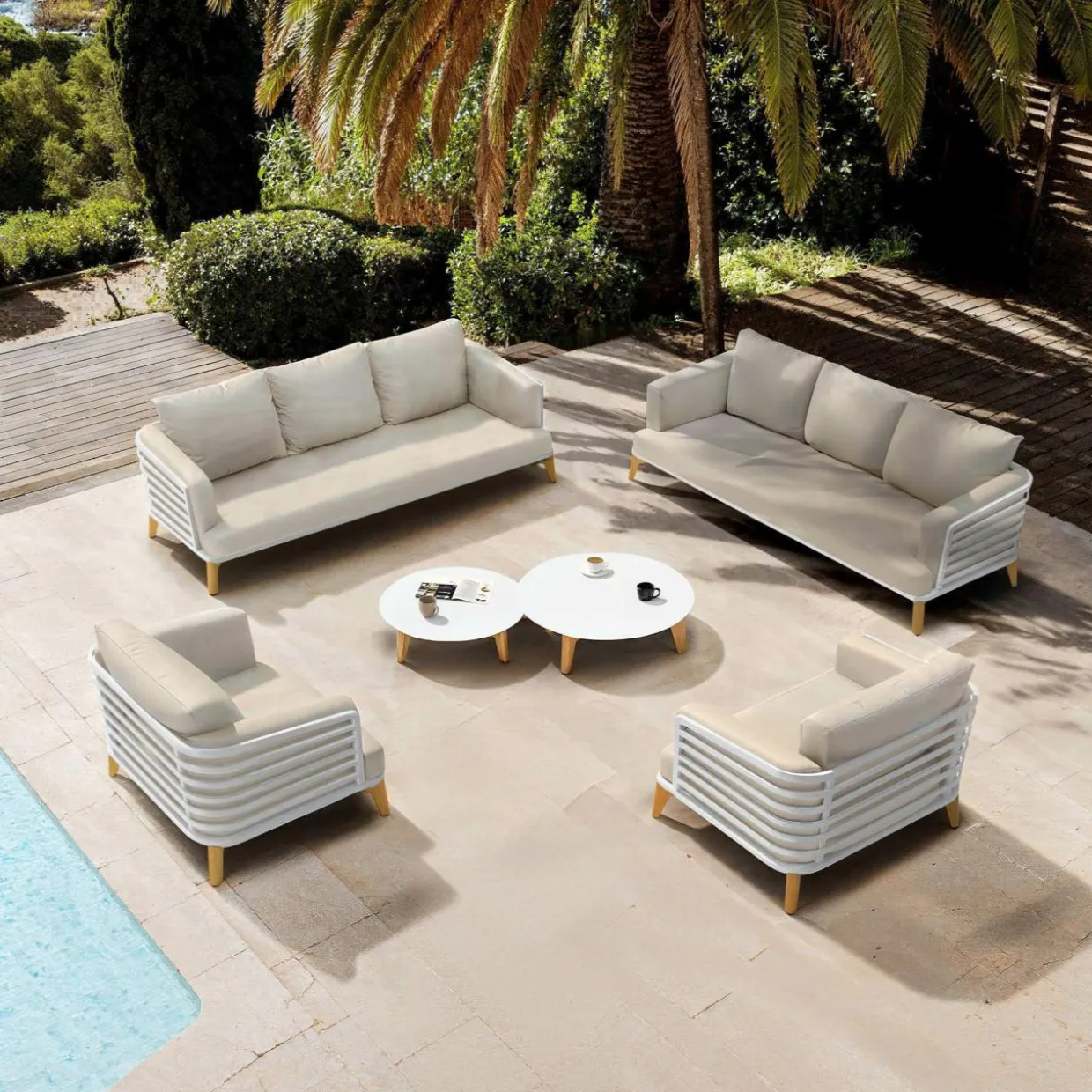 Salon de jardin aluminium 8 places 6 pcs Monte Carlo Blanc et taupe