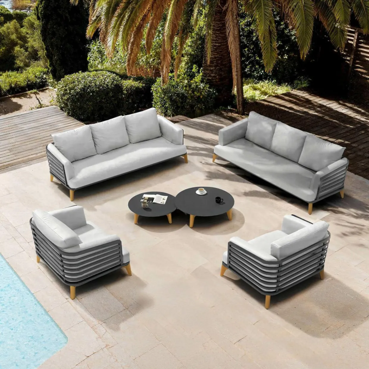 Salon de jardin aluminium 8 places 6 pcs Monte Carlo Gris anthracite et gris clair