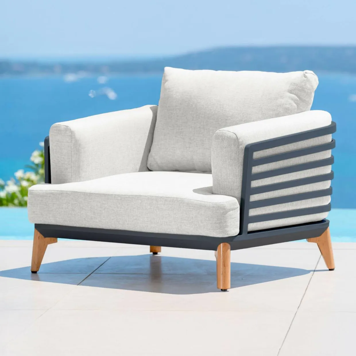 Salon de jardin aluminium 8 places 6 pcs Monte Carlo Gris anthracite et gris clair