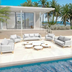 Salon de jardin aluminium 9 places 12 pcs Monte Carlo Blanc et gris clair