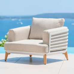 Salon de jardin aluminium 9 places 12 pcs Monte Carlo Blanc et taupe