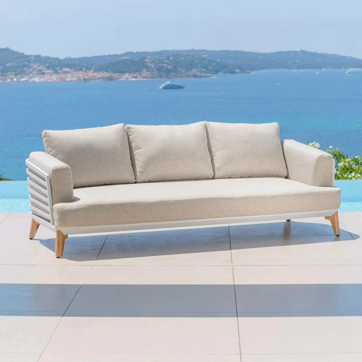 Salon de jardin aluminium 9 places 12 pcs Monte Carlo Blanc et taupe