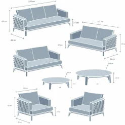 Salon de jardin aluminium 9 places 12 pcs Monte Carlo Blanc et taupe