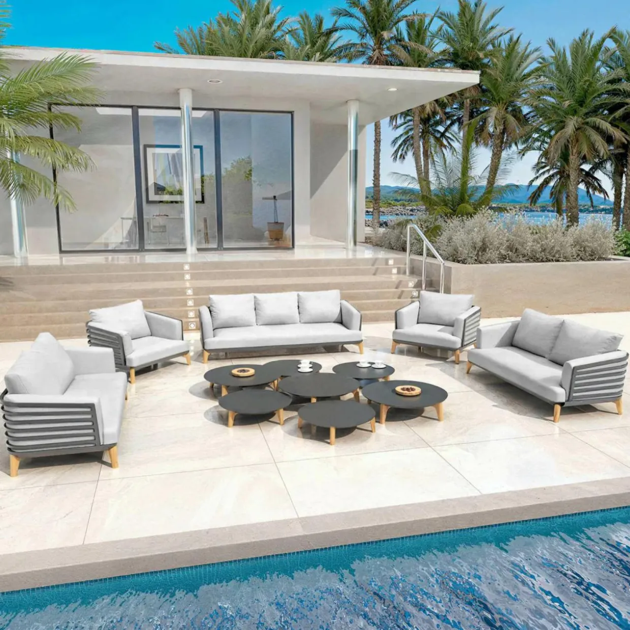 Salon de jardin aluminium 9 places 12 pcs Monte Carlo Gris anthracite et gris clair