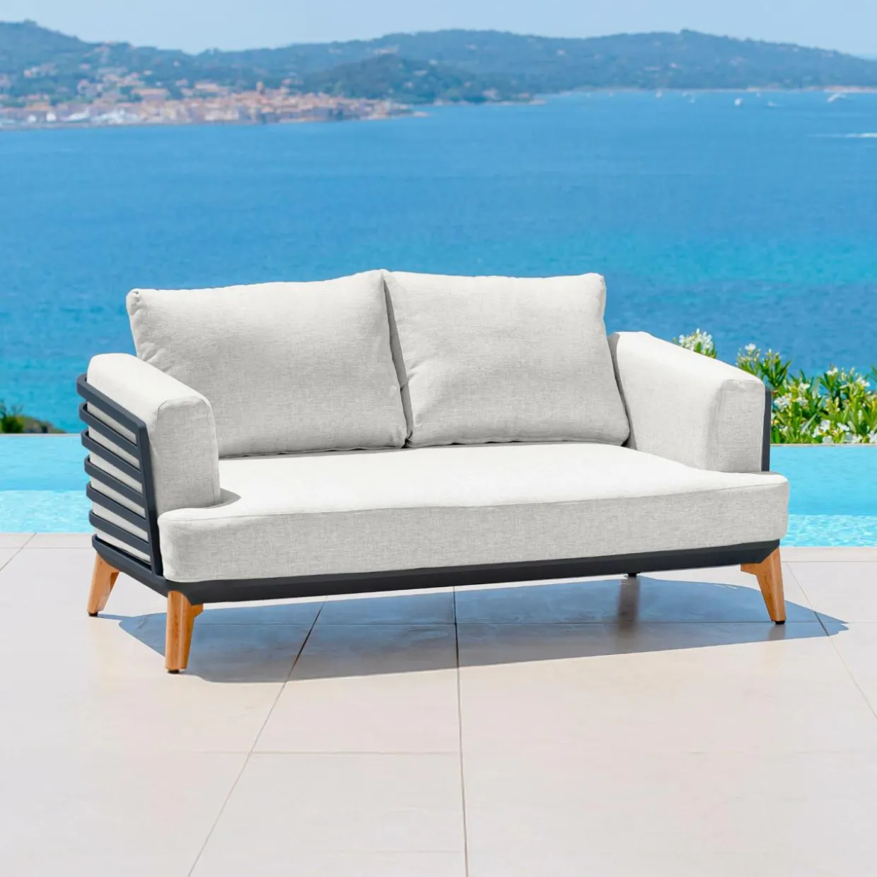Salon de jardin aluminium 9 places 12 pcs Monte Carlo Gris anthracite et gris clair