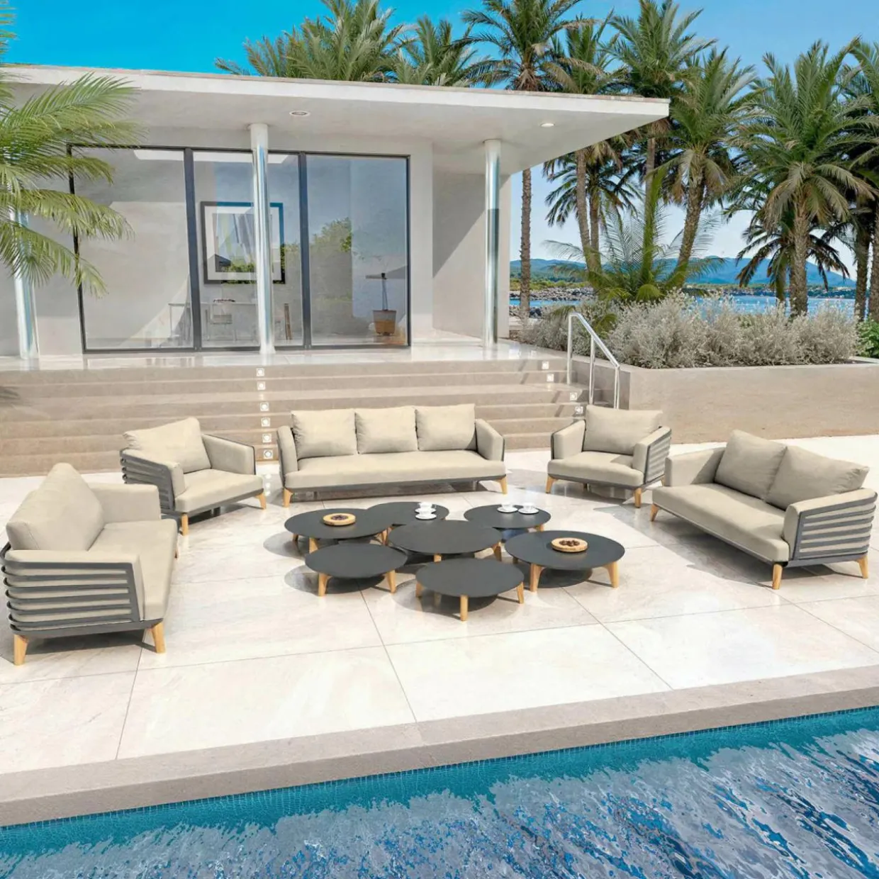 Salon de jardin aluminium 9 places 12 pcs Monte Carlo Gris anthracite et taupe