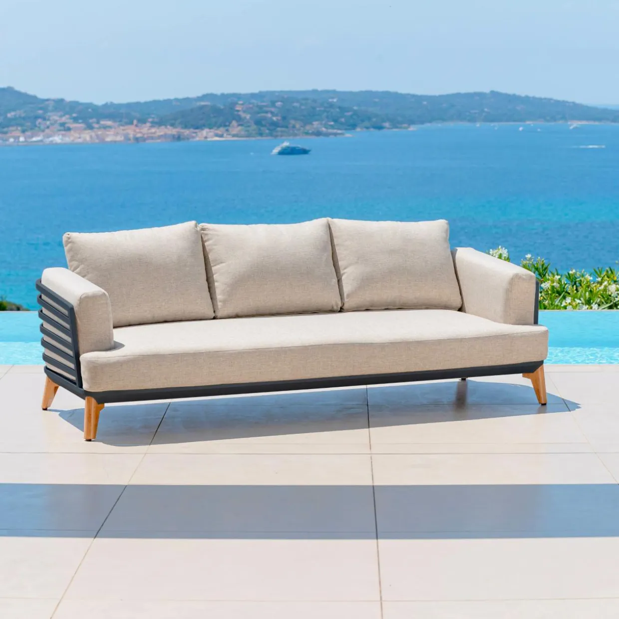 Salon de jardin aluminium 9 places 12 pcs Monte Carlo Gris anthracite et taupe