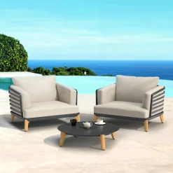 Salon de jardin aluminium 2 places 3 pcs Monte Carlo Gris anthracite et taupe