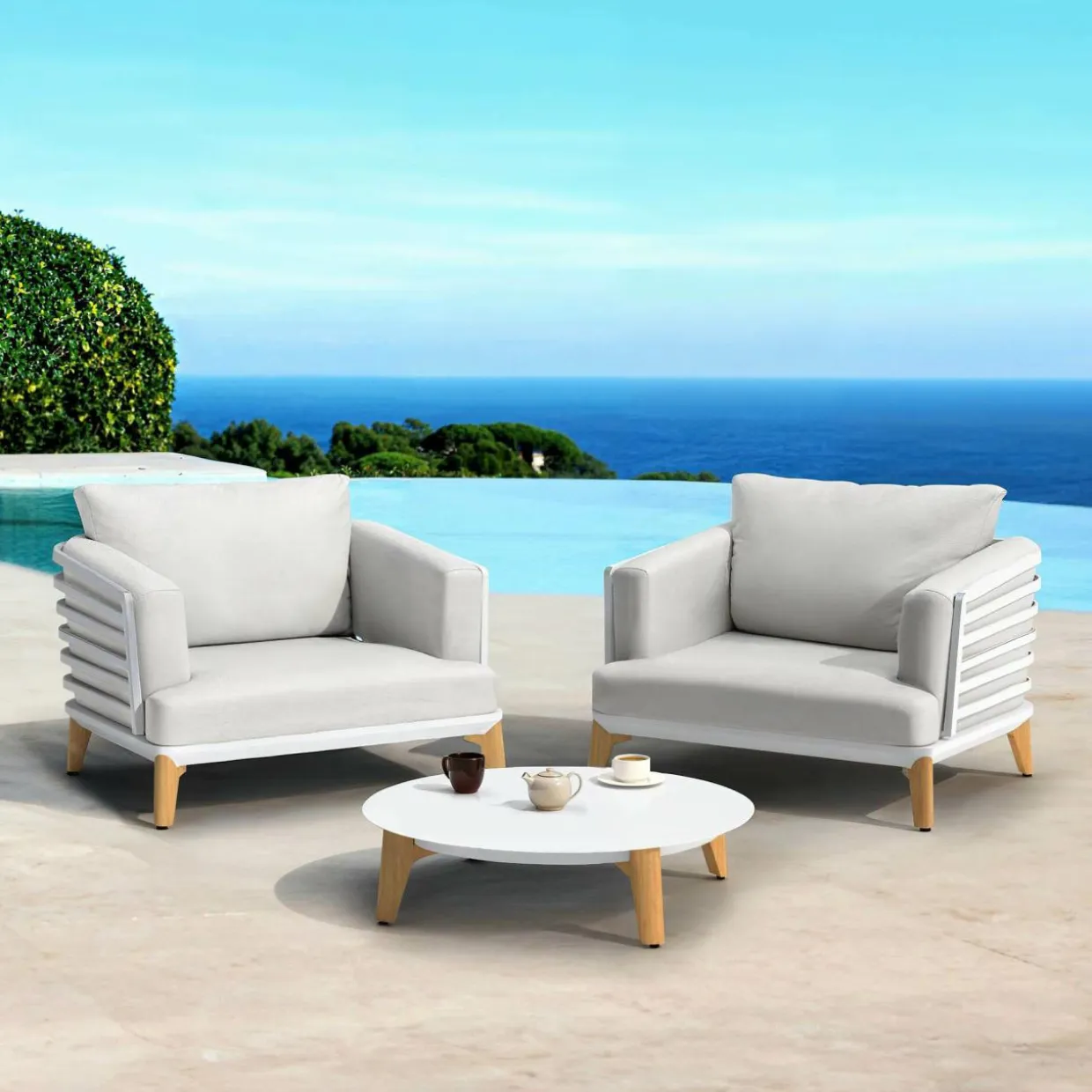 Salon de jardin aluminium 2 places 3 pcs Monte Carlo Blanc et gris clair