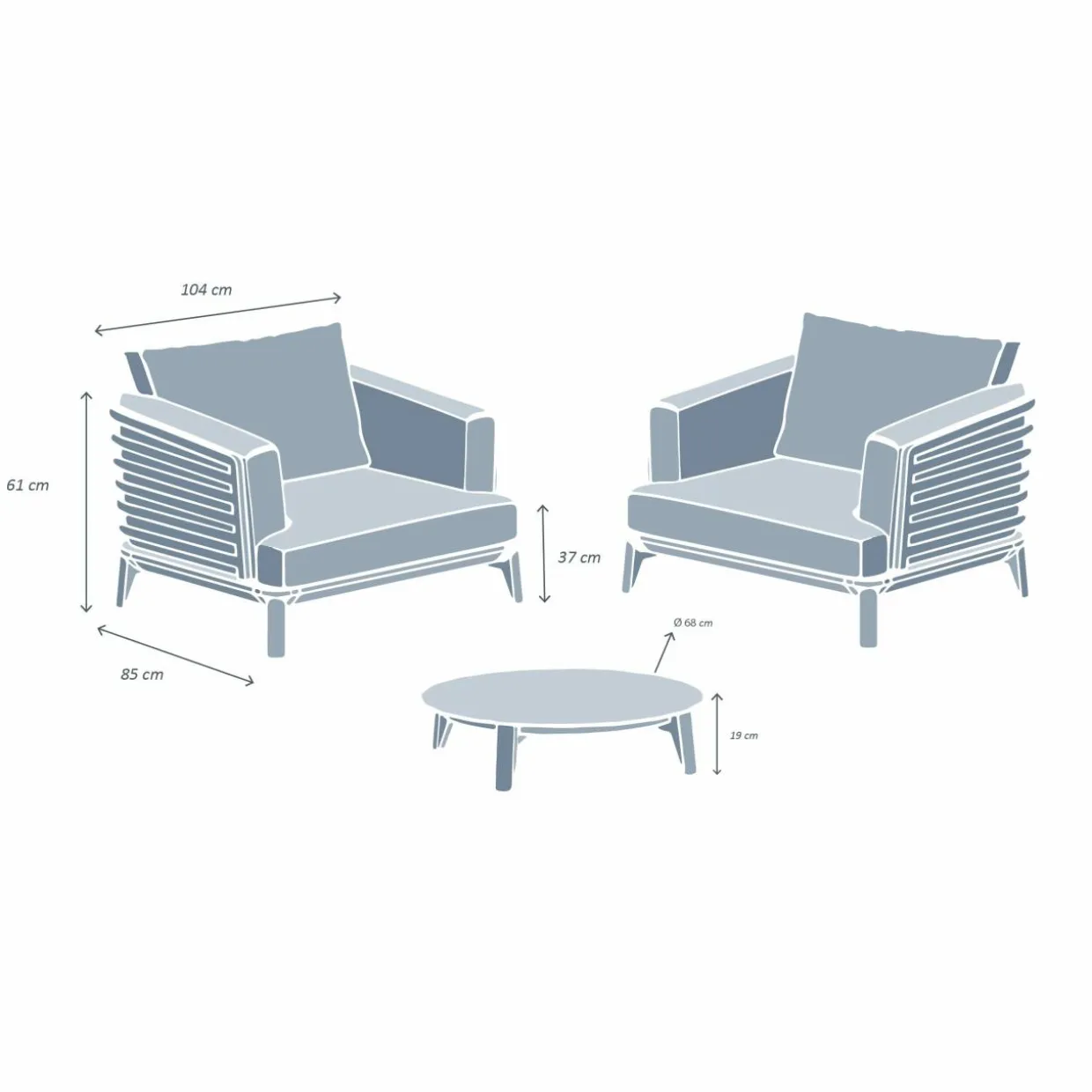 Salon de jardin aluminium 2 places 3 pcs Monte Carlo Blanc et taupe