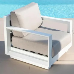 Salon de jardin d'angle aluminium 10 places Elba Blanc et taupe