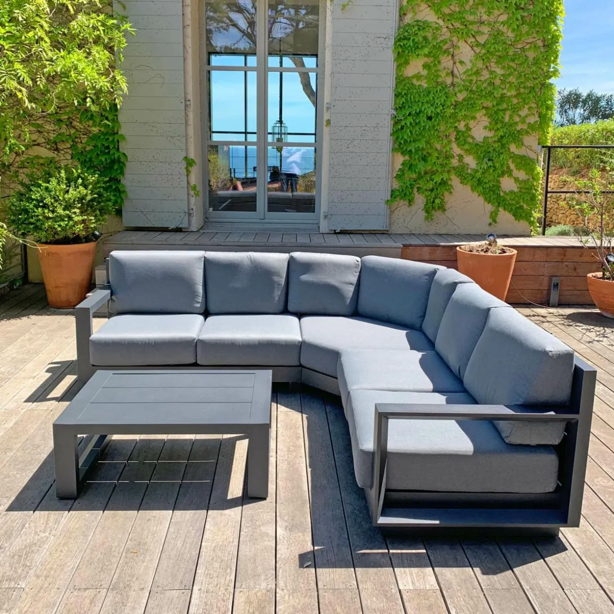 Salon de jardin d'angle aluminium 5 places Elba Gris anthracite