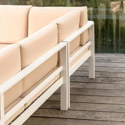 Salon de jardin d'angle en aluminium 6 places Ostara Blanc et taupe