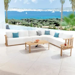Salon de jardin d'angle en bois teck 6 places Java Ecru