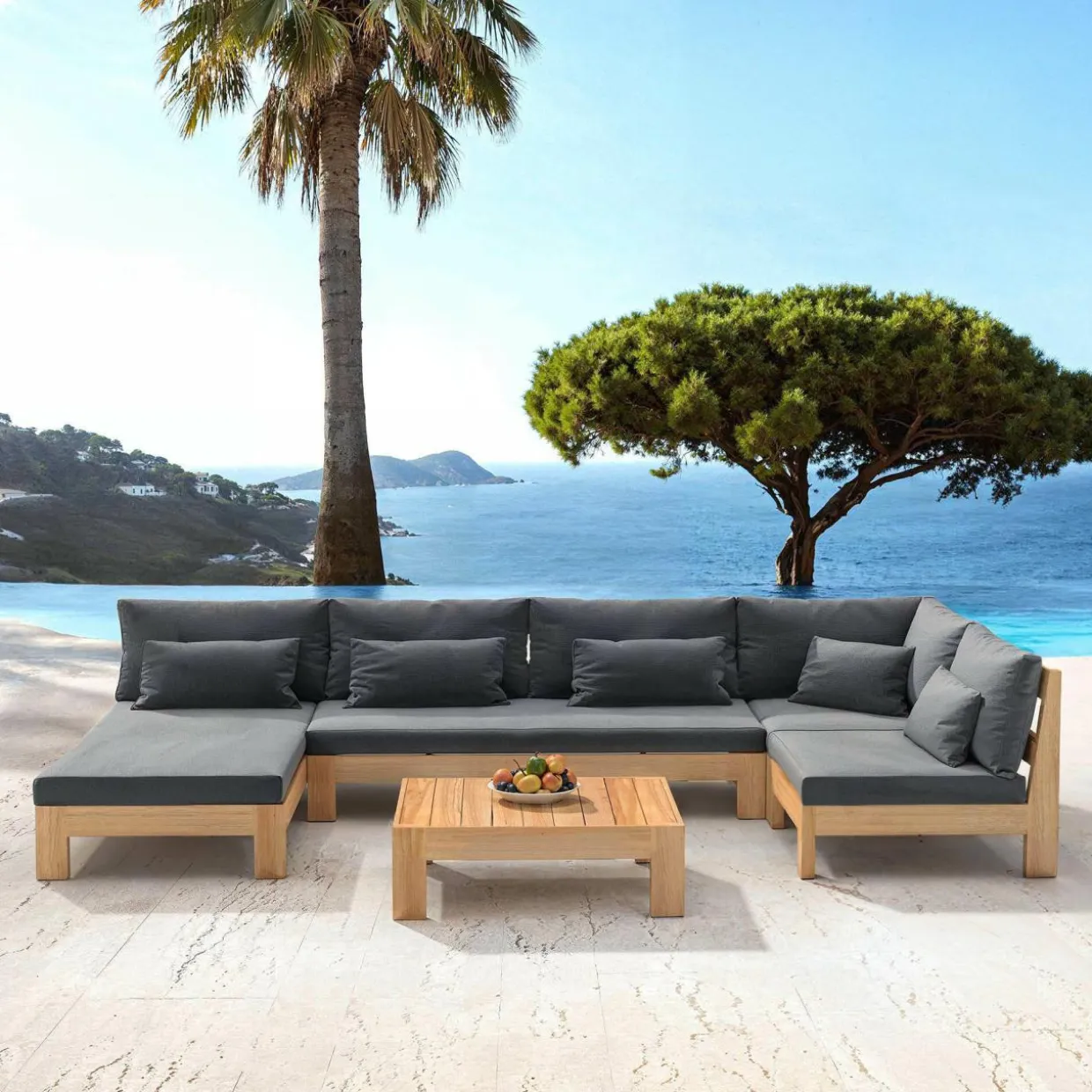 Salon de jardin d'angle en bois d'acacia 5 places 5 pcs Borneo Gris anthracite