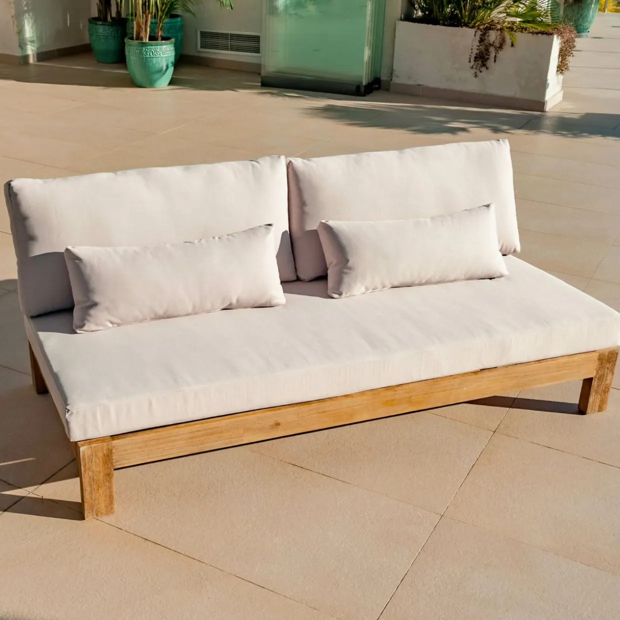 Salon de jardin d'angle en bois d'acacia 7 places 6 pcs Borneo Sable