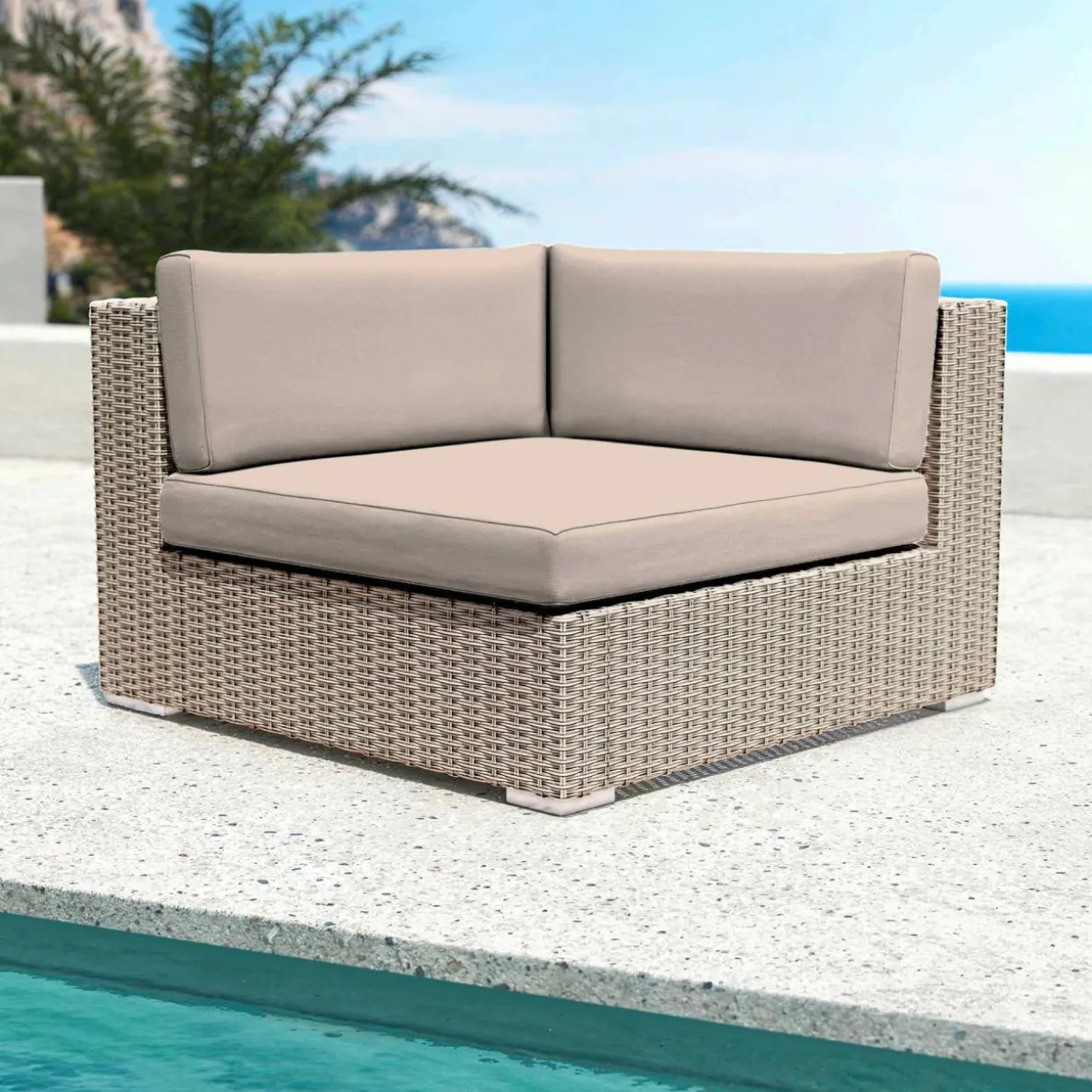 Salon de jardin d'angle en résine tressée 5 places Palma Gris et taupe