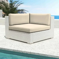 Salon de jardin d'angle en résine tressée 5 places Palma Blanc et beige