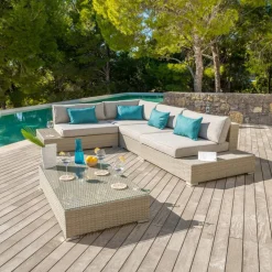 Salon de jardin d'angle en résine tressée 5 places Palma Gris