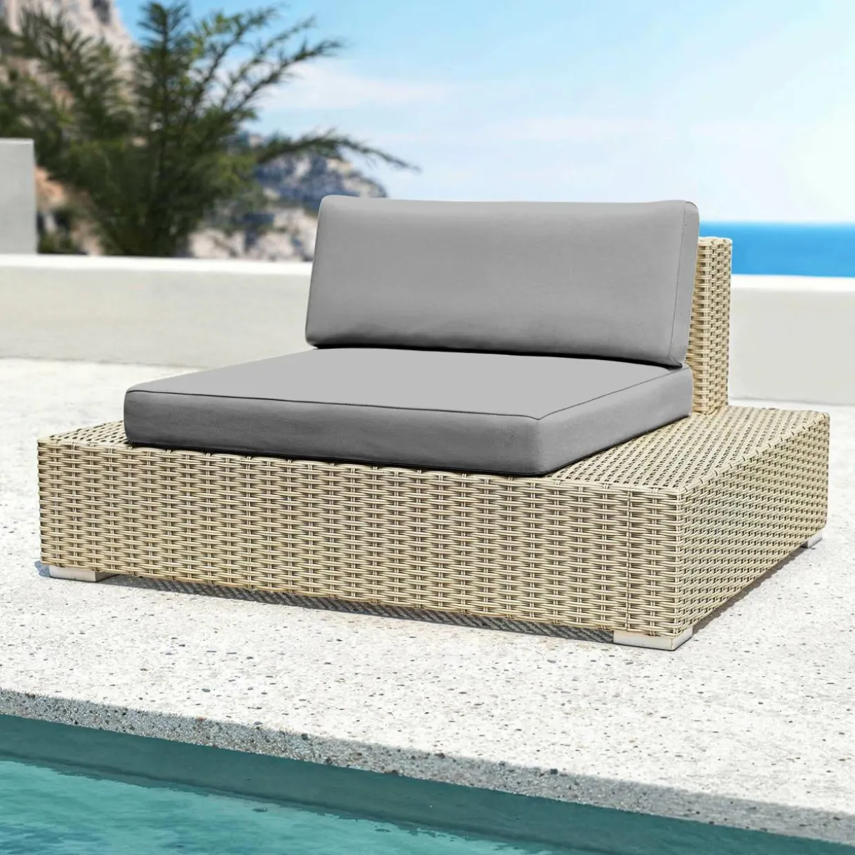 Salon de jardin d'angle en résine tressée 5 places Palma Gris et anthracite