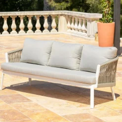 Salon de jardin en aluminium 5 places 4 pcs Amalfi Blanc et taupe