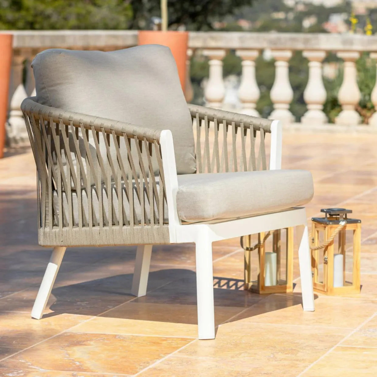 Salon de jardin en aluminium 4 places 4 pcs Amalfi Blanc et taupe