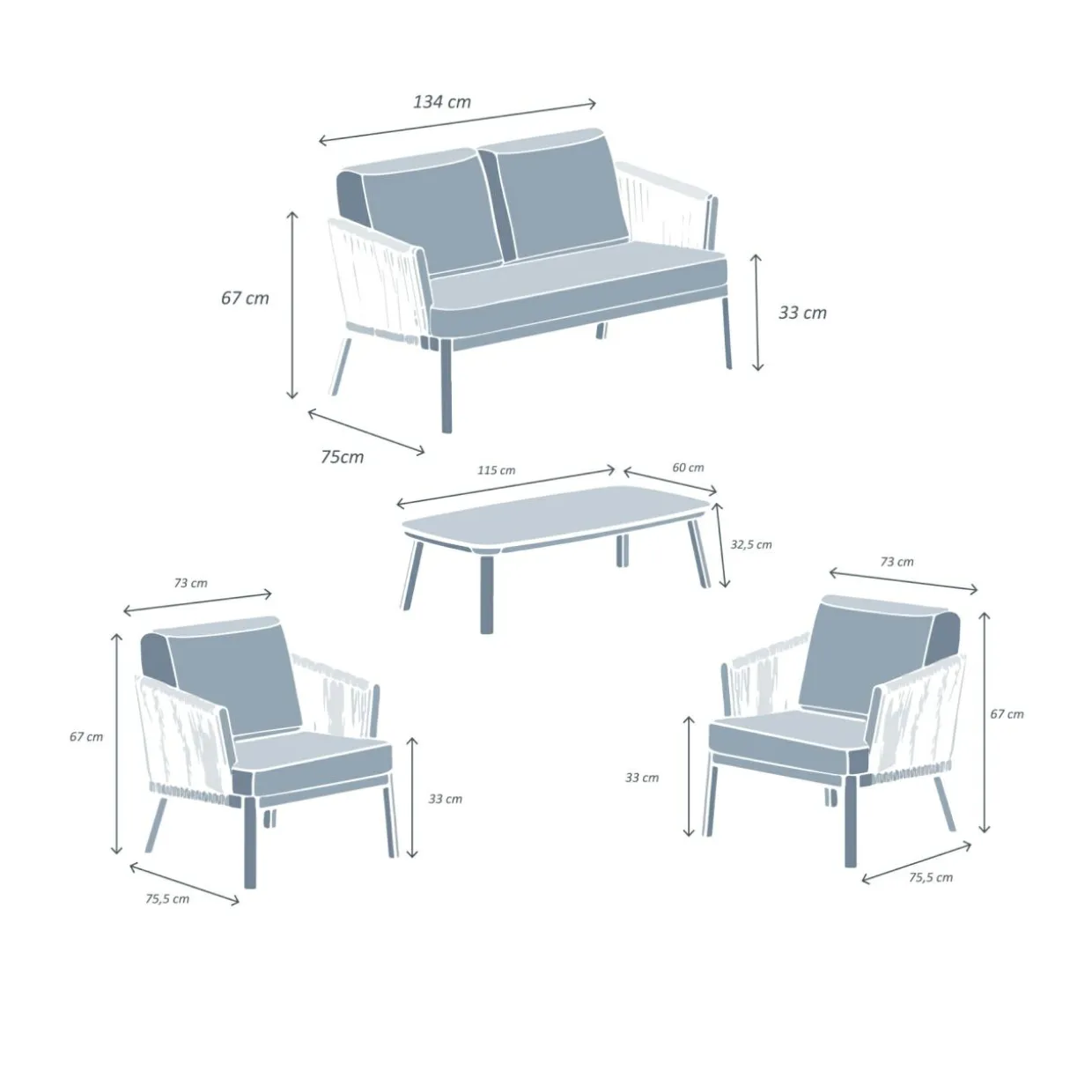 Salon de jardin en aluminium 4 places 4 pcs Amalfi Blanc et taupe