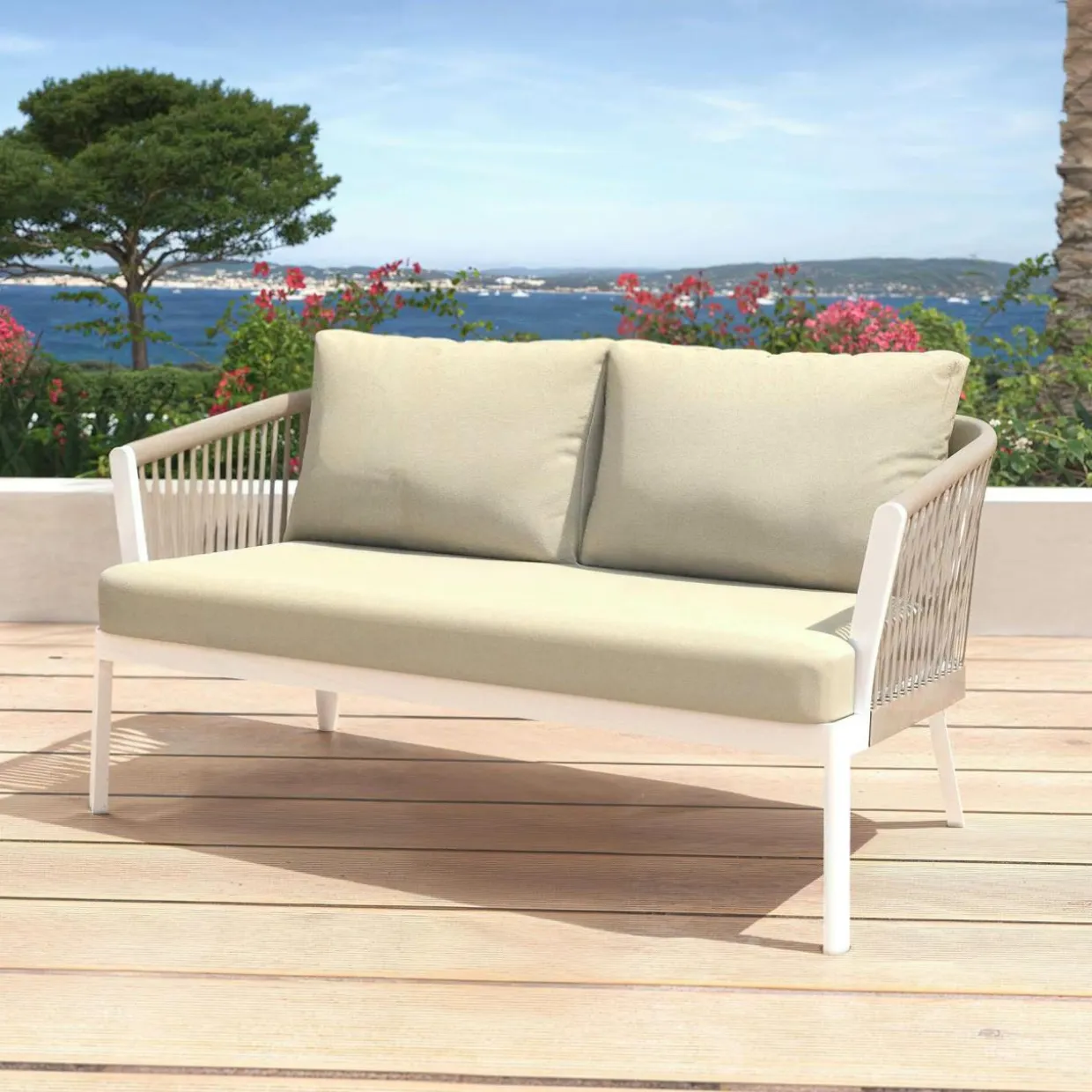 Salon de jardin en aluminium 4 places 4 pcs Amalfi Blanc et beige
