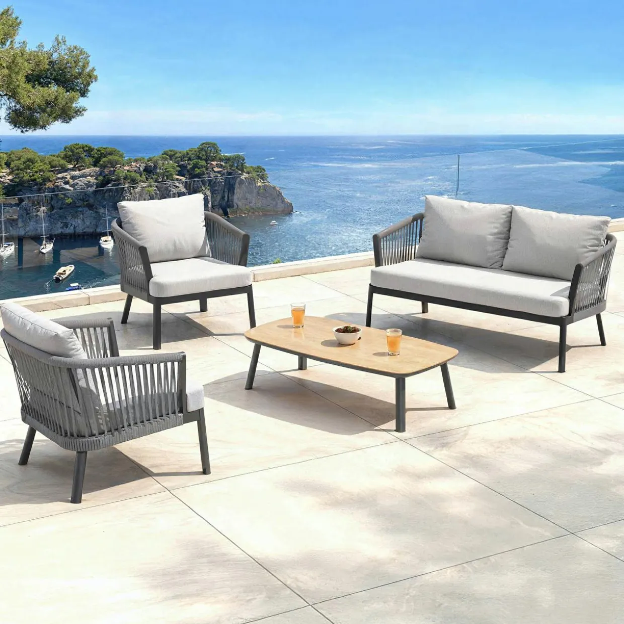 Salon de jardin en aluminium 4 places 4 pcs Amalfi Gris anthracite et gris clair