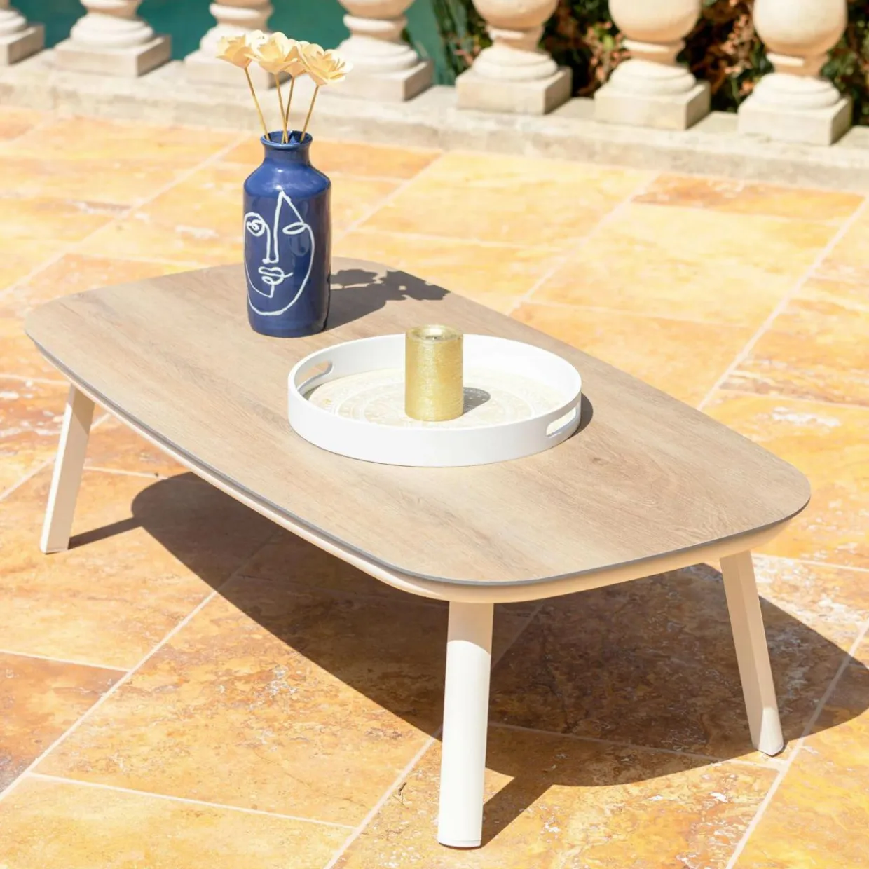 Salon de jardin en aluminium 5 places 4 pcs Amalfi Blanc et beige