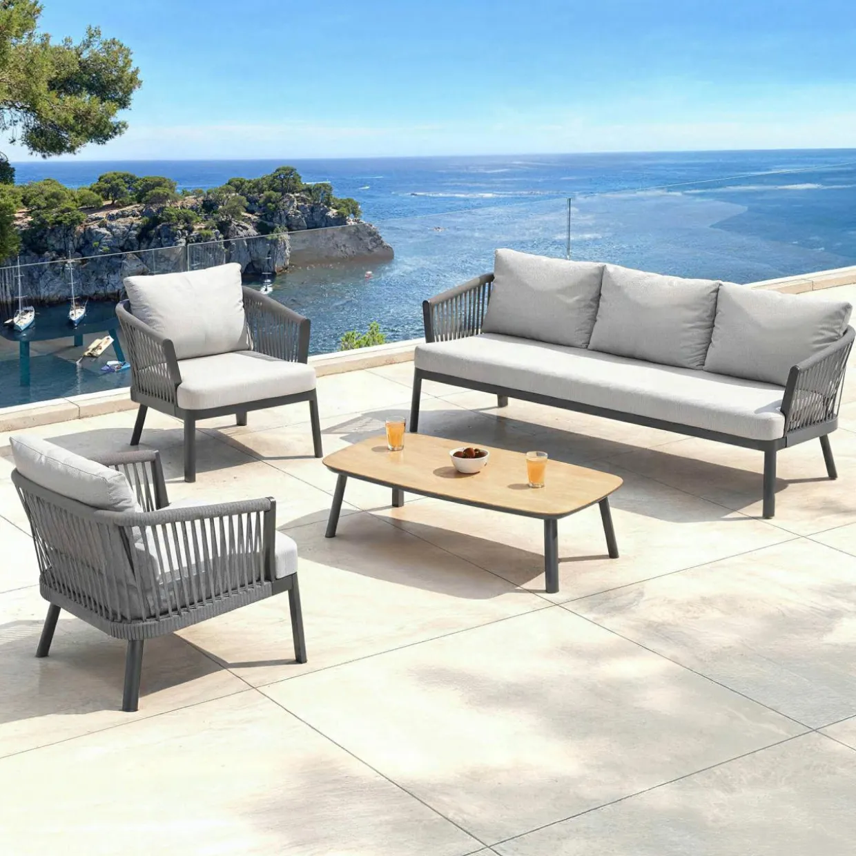 Salon de jardin en aluminium 5 places 4 pcs Amalfi Gris anthracite et gris clair