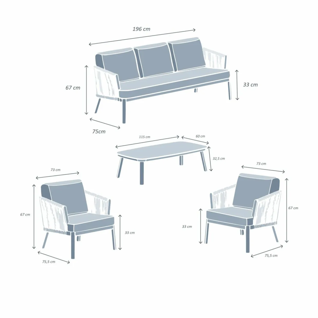 Salon de jardin en aluminium 5 places 4 pcs Amalfi Gris anthracite et gris clair