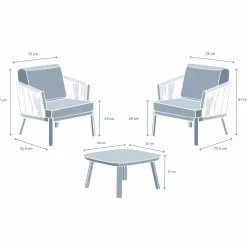 Salon de jardin en aluminium 2 places 3 pcs Amalfi Blanc et beige
