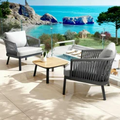 Salon de jardin en aluminium 2 places 3 pcs Amalfi Gris anthracite et gris clair