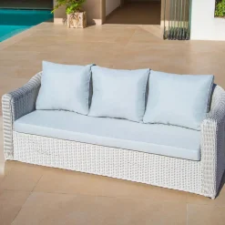 Salon de jardin en résine tressée 5 places 4 pcs Calvi Blanc et gris clair