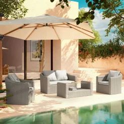 Salon de jardin en résine tressée 4 places 4 pcs Calvi Gris et gris clair