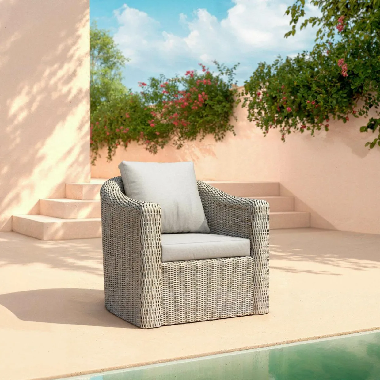 Salon de jardin en résine tressée 4 places 4 pcs Calvi Gris et gris clair