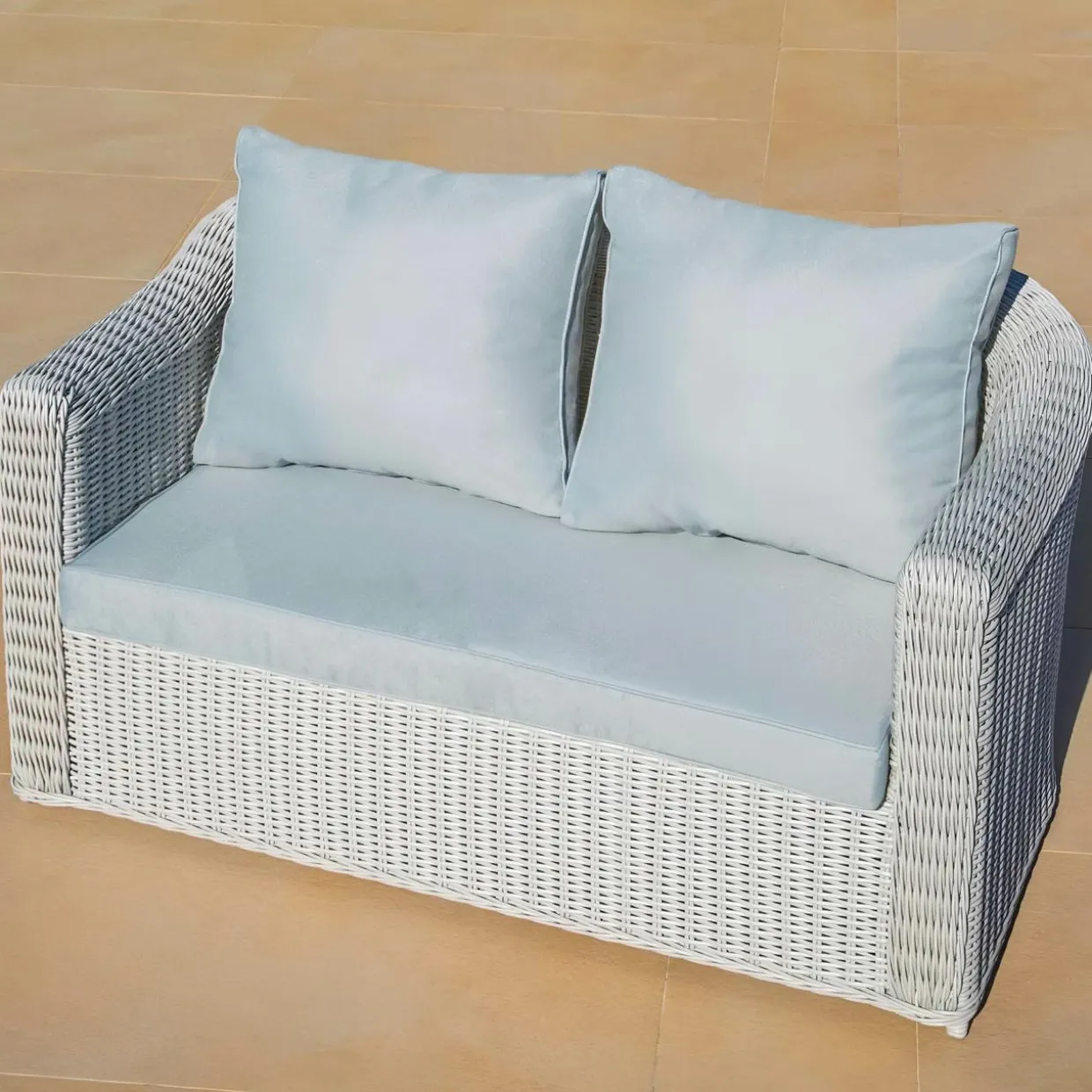 Salon de jardin en résine tressée 7 places 5 pcs Calvi Blanc et gris clair