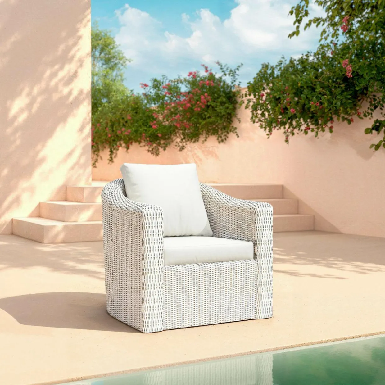 Salon de jardin en résine tressée 5 places 4 pcs Calvi Blanc